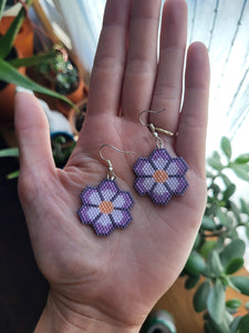 Beaded Flower Earrings - Violet