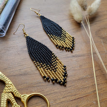 Load image into Gallery viewer, Black and Gold Beaded Earrings
