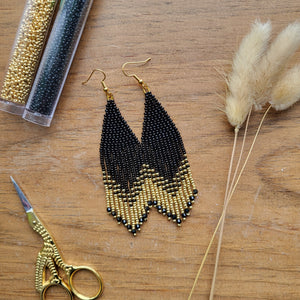 Black and Gold Beaded Earrings