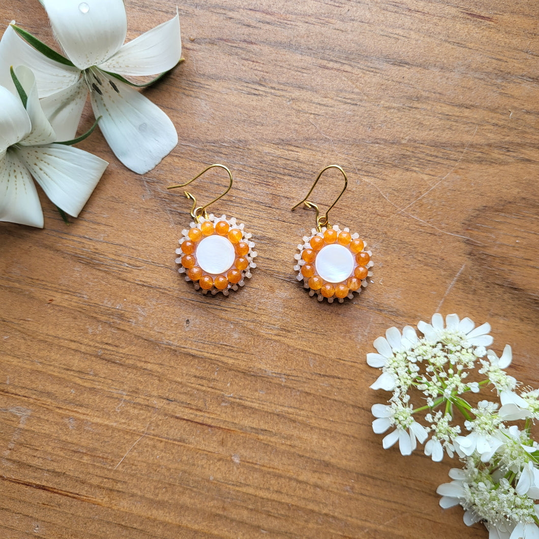 White Shell Earrings - orange