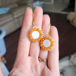 White Shell Earrings - orange