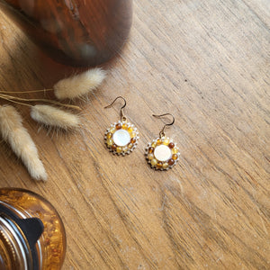 White Shell Earrings - Amber Yellow Agate