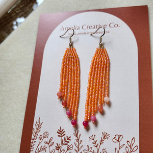 Bright orange and pink fringe earrings