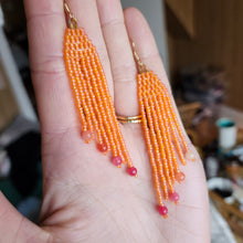 Load image into Gallery viewer, Bright orange and pink fringe earrings
