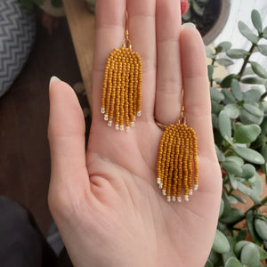 Small Beaded Fringe Earrings - Hawthorne and Cream