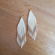 Load image into Gallery viewer, Dark Cream and Gold Beaded Fringe Earrings
