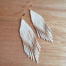 Load image into Gallery viewer, Dark Cream and Gold Beaded Fringe Earrings
