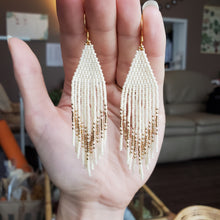 Load image into Gallery viewer, Dark Cream and Gold Beaded Fringe Earrings
