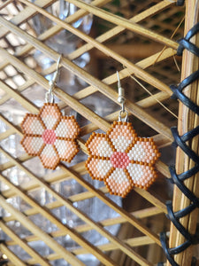 Beaded Flower Earrings - Peach