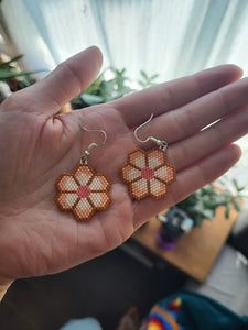 Beaded Flower Earrings - Peach