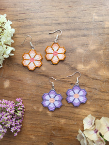 Beaded Flower Earrings - Peach