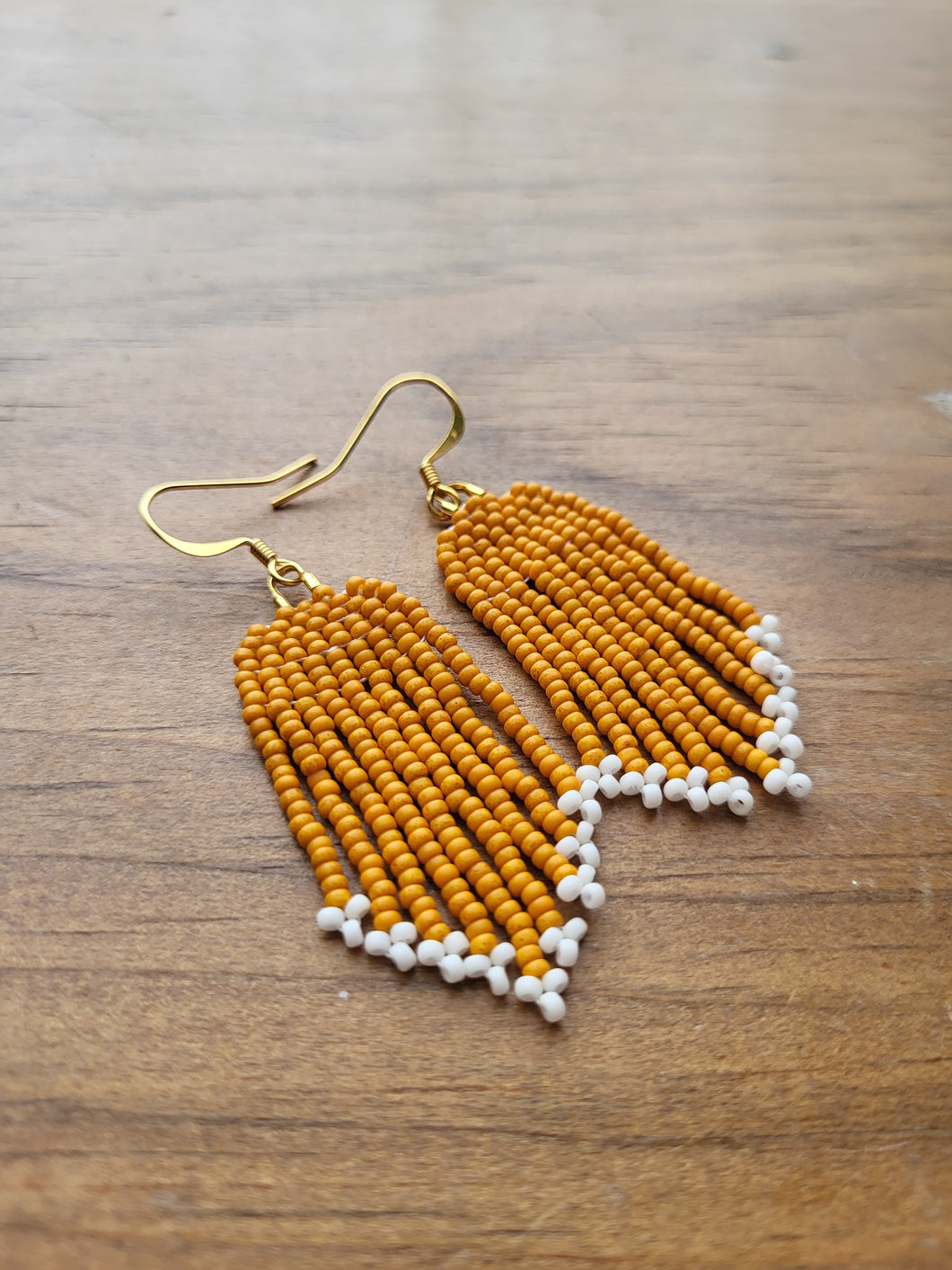 Small Beaded Fringe Earrings - Pumpkin Orange