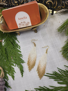 Gold and Cream Beaded Earrings