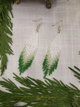 Load image into Gallery viewer, Green and White Beaded Fringe Earrings
