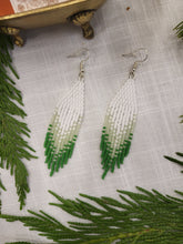 Load image into Gallery viewer, Green and White Beaded Fringe Earrings
