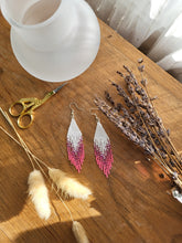 Load image into Gallery viewer, Pink and white beaded fringe earrings
