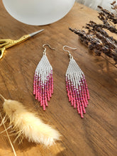 Load image into Gallery viewer, Pink and white beaded fringe earrings
