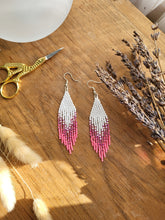 Load image into Gallery viewer, Pink and white beaded fringe earrings
