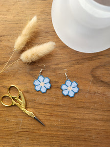 Beaded Flower Earrings - Blue