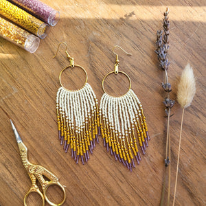 Fringe Hoop Earrings - Cream/Gold