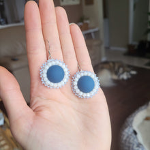 Load image into Gallery viewer, Flat Stitch Blue and White Earrings
