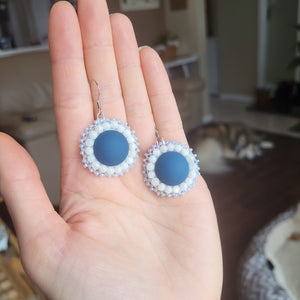 Flat Stitch Blue and White Earrings