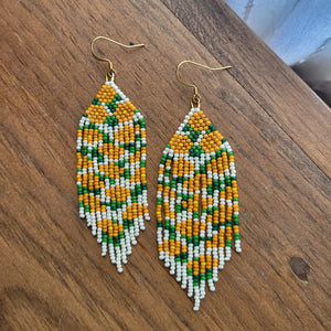 Orange Floral Beaded Earrings