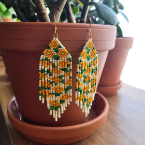 Orange Floral Beaded Earrings