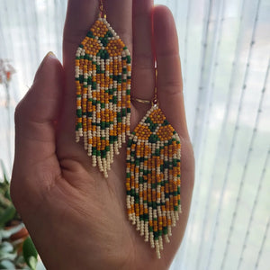 Orange Floral Beaded Earrings