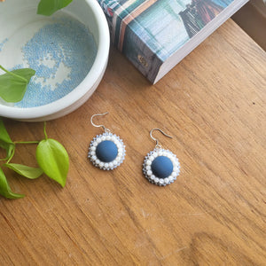 Flat Stitch Blue and White Earrings