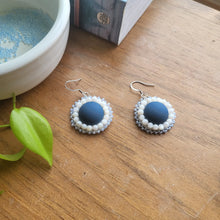 Load image into Gallery viewer, Flat Stitch Blue and White Earrings
