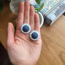 Load image into Gallery viewer, Flat Stitch Blue and White Earrings
